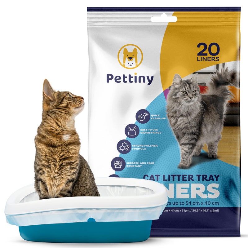 Pettiny 20 Cat Litter Box Liners with Drawstrings - Scratch Resistant Cat Litter Bags for a Medium and Large Litter Pan - Image 1